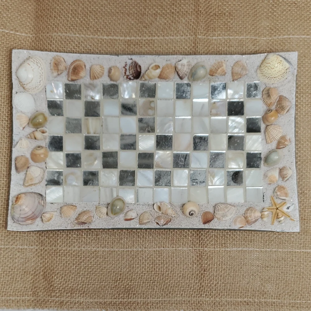 Seashell Mother Of Pearl Mosaic Mirror Seashell Tray Beach Coastal Decor